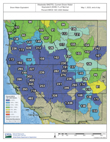 Westwide_Snow_Water_Equivalent_Percent_NRCS_1991-2020_Median_May_1_2023