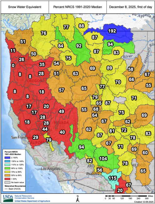 Westwide Snotel Current Snow Water Equivalent